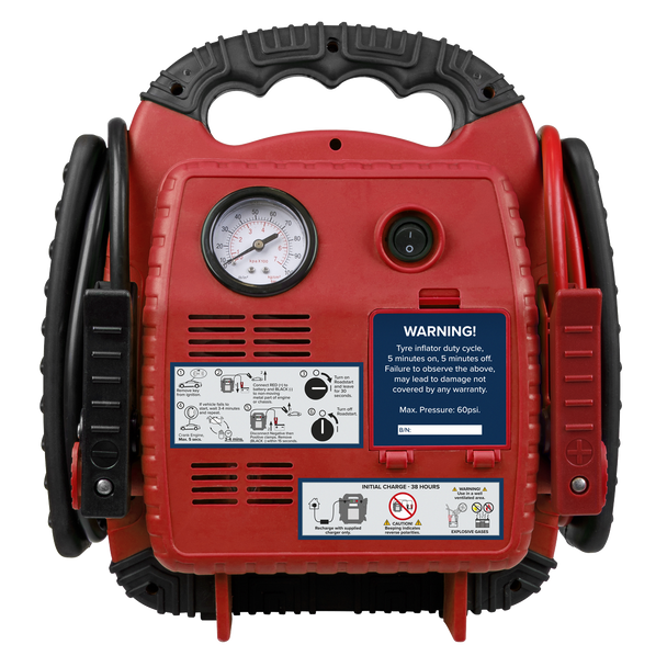 Sealey RS132 ⏐ RoadStart® 12V Emergency Jump Starter with Air Compressor 900 Peak Amps