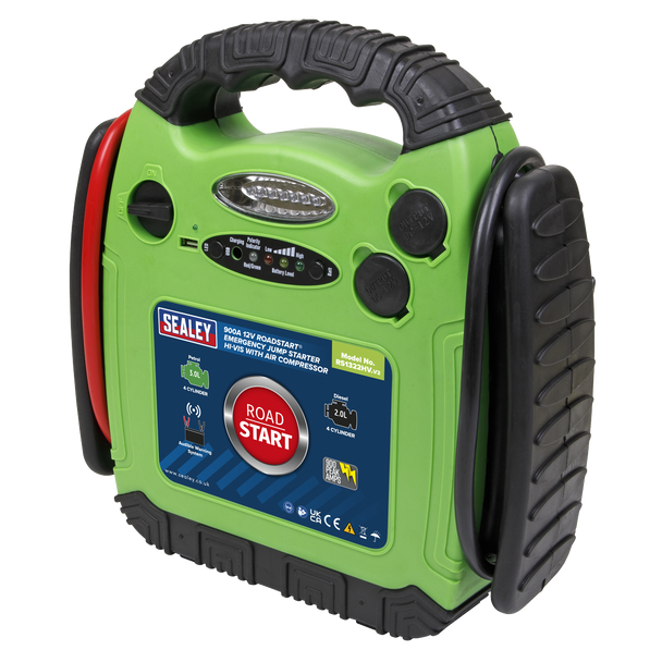 Sealey RS1322HV ⏐ RoadStart® 12V Emergency Jump Starter with Air Compressor 900 Peak Amps