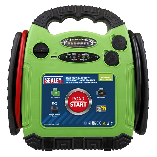 Sealey RS1322HV ⏐ RoadStart® 12V Emergency Jump Starter with Air Compressor 900 Peak Amps
