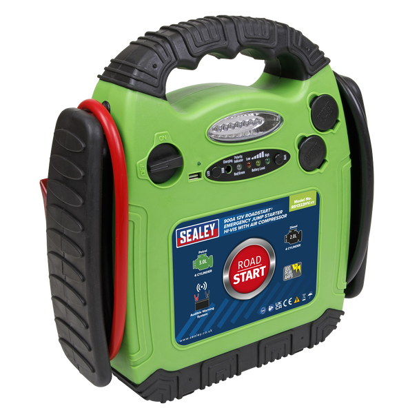 Sealey RS1322HV ⏐ RoadStart® 12V Emergency Jump Starter with Air Compressor 900 Peak Amps