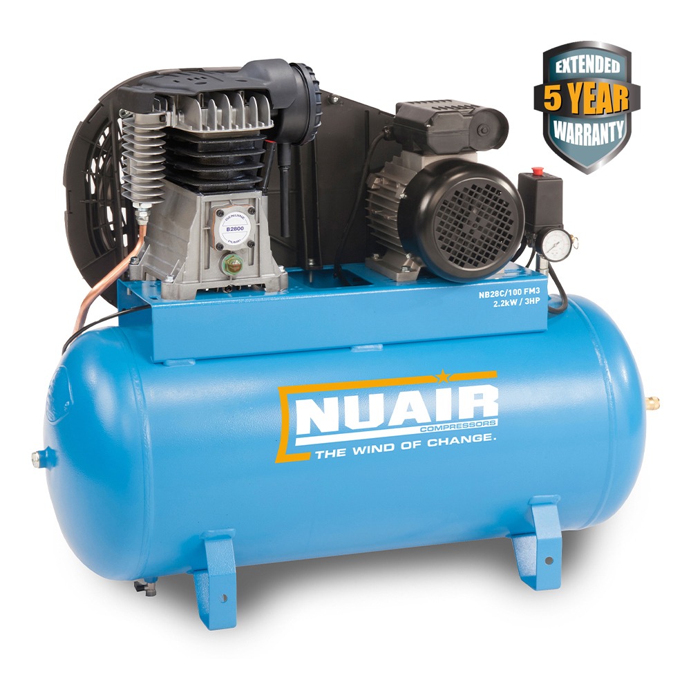 Nuair NB28C/100 FT3 PRO - 16A STATIONARY (400 Volt) | 12.5 CFM Piston Air Compressor