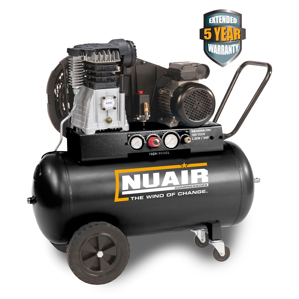 Nuair NB3800B/3M/100 Q TECH PRO UK (230 Volt) (13 Amp) | 13.06 CFM Piston Air Compressor