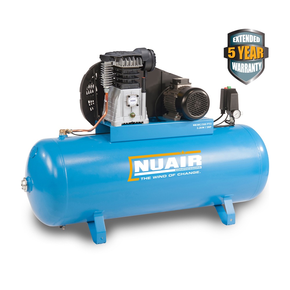 Nuair NB38C/200 FT3 PRO - STATIONARY (16A) (400 Volt) | 13.95 CFM Piston Air Compressor