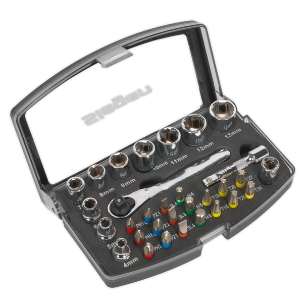 Sealey S01036 ⏐ Siegen Socket & Bit Set 1/4"Sq Drive 31pc