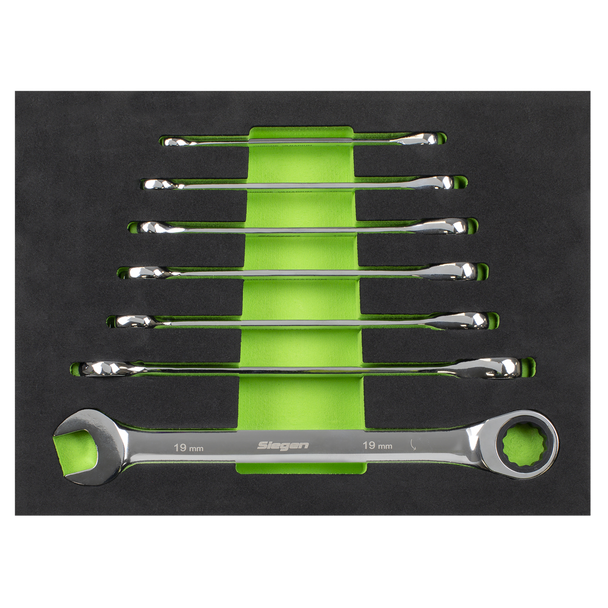 Sealey S01142 ⏐ Siegen Combination Ratchet Spanner Set with Tool Tray 7pc