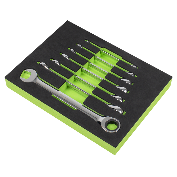 Sealey S01142 ⏐ Siegen Combination Ratchet Spanner Set with Tool Tray 7pc