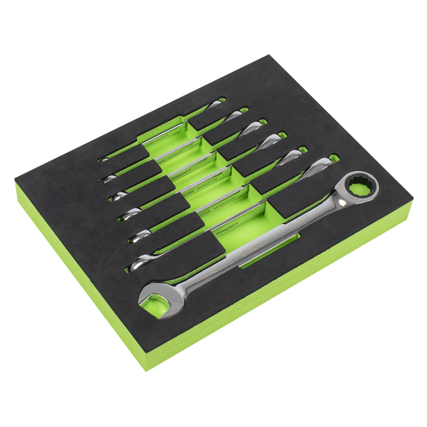 Sealey S01142 ⏐ Siegen Combination Ratchet Spanner Set with Tool Tray 7pc