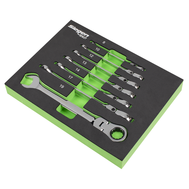 Sealey S01143 ⏐ Flexi-Head Combination Ratchet Spanner Set 7pc