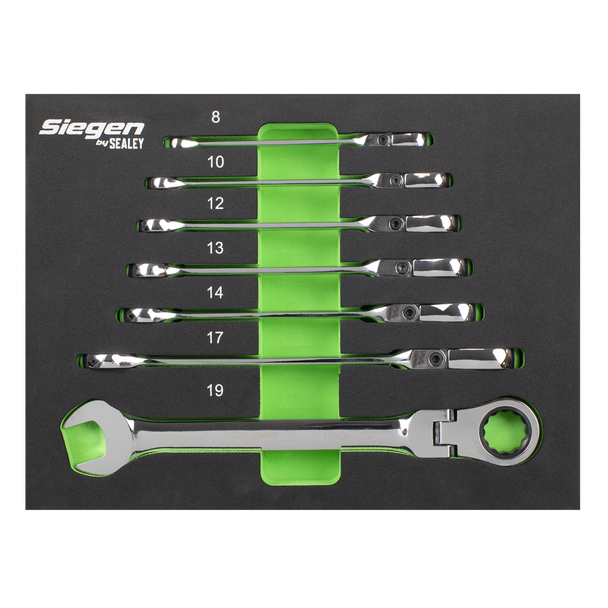 Sealey S01143 ⏐ Flexi-Head Combination Ratchet Spanner Set 7pc