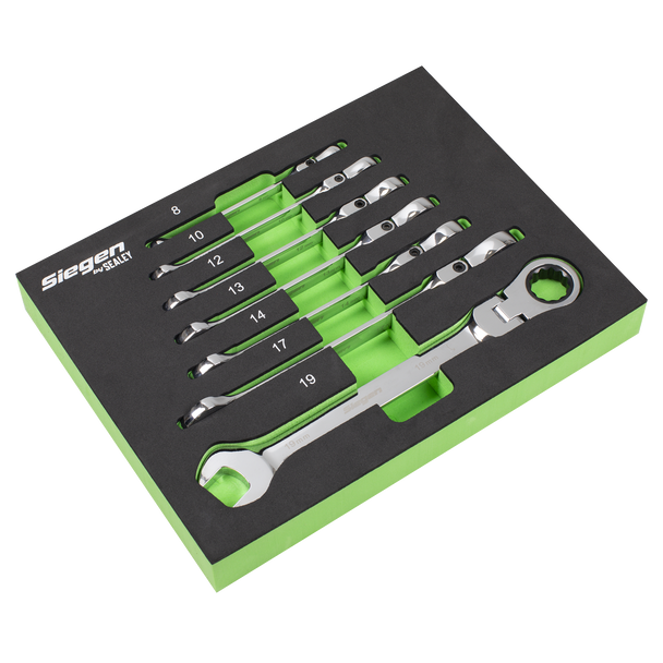 Sealey S01143 ⏐ Flexi-Head Combination Ratchet Spanner Set 7pc