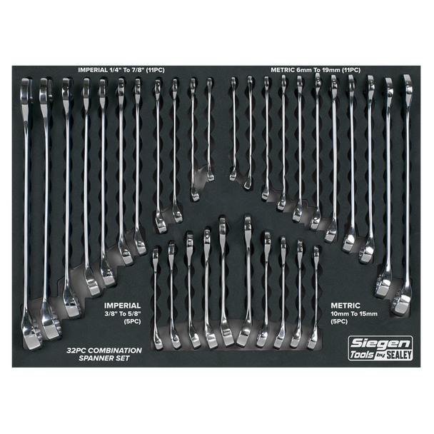 Sealey S01239 ⏐ Siegen Metric/Imperial Combination Spanner Set 32pc