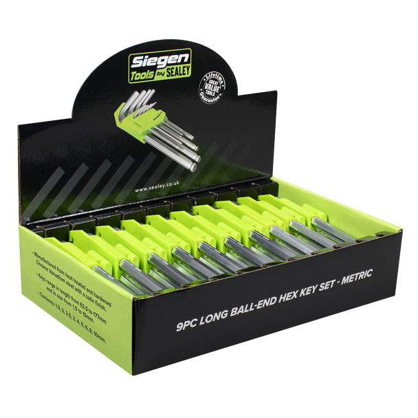 Sealey S01263 ⏐ Siegen Long Ball-End Hex Key Set 9pc - Display Box of 10