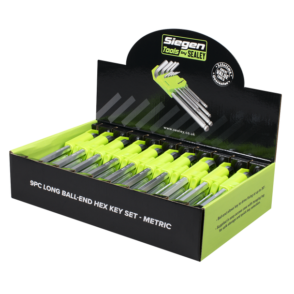 Sealey S01263 ⏐ Siegen Long Ball-End Hex Key Set 9pc - Display Box of 10