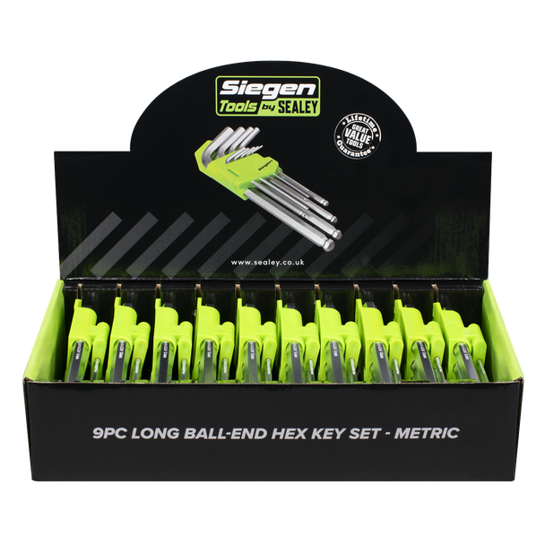 Sealey S01263 ⏐ Siegen Long Ball-End Hex Key Set 9pc - Display Box of 10