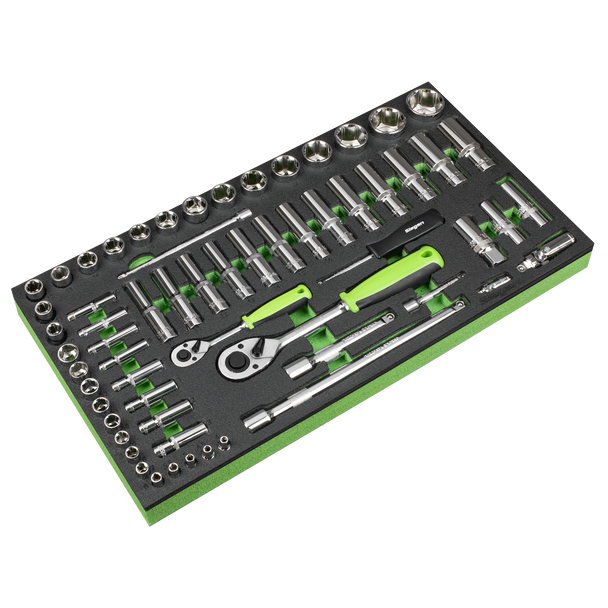 Sealey S01271 ⏐ Siegen Socket Set with Tool Tray 1/4" & 1/2"Sq Drive 62pc