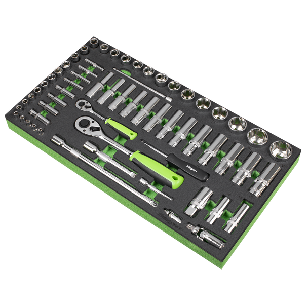 Sealey S01271 ⏐ Siegen Socket Set with Tool Tray 1/4" & 1/2"Sq Drive 62pc