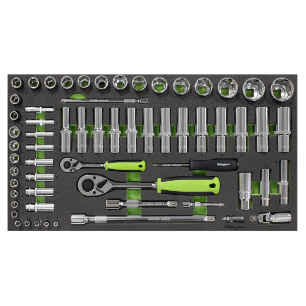 Sealey S01271 ⏐ Siegen Socket Set with Tool Tray 1/4" & 1/2"Sq Drive 62pc
