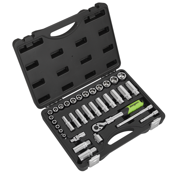 Sealey S01287 ⏐ Siegen Extendable Ratchet Socket Set 3/8"Sq Drive 34pc