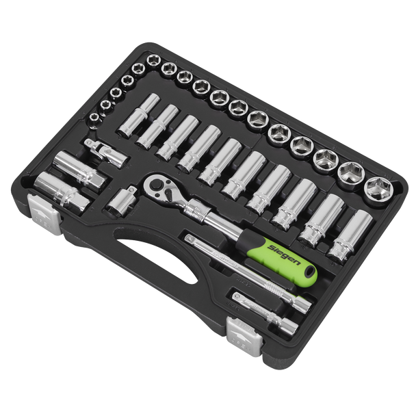 Sealey S01287 ⏐ Siegen Extendable Ratchet Socket Set 3/8"Sq Drive 34pc