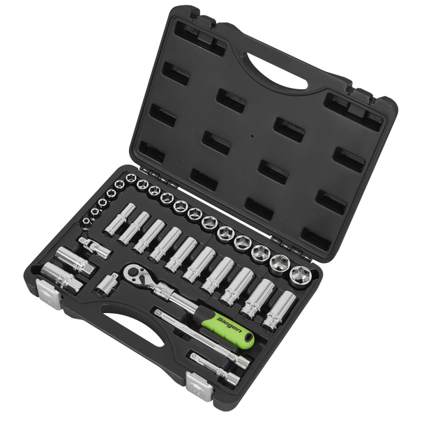 Sealey S01287 ⏐ Siegen Extendable Ratchet Socket Set 3/8"Sq Drive 34pc