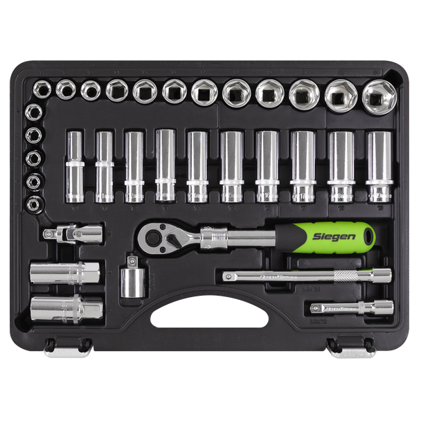 Sealey S01287 ⏐ Siegen Extendable Ratchet Socket Set 3/8"Sq Drive 34pc