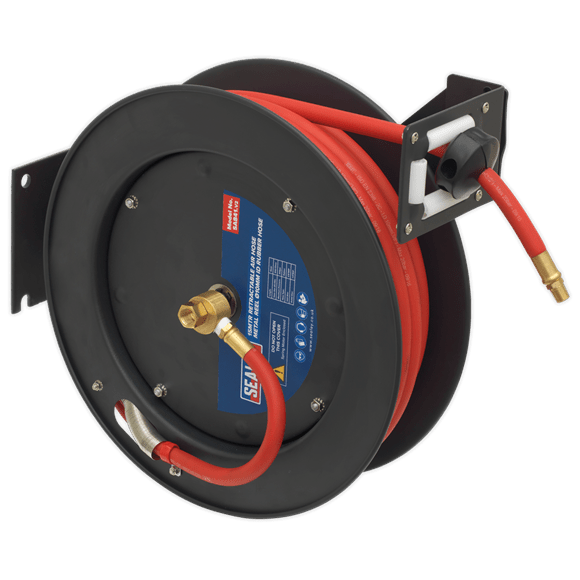 Sealey SA841 |15m Retractable Rubber Air Hose with Steel Reel 10mm ID