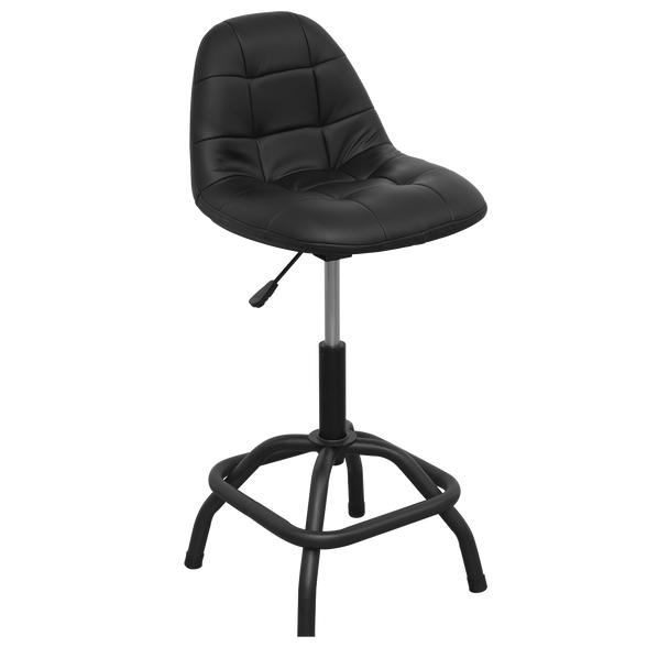 Sealey SCR01B ⏐ Premier Industrial Pneumatic Workshop Stool with Adjustable Height Swivel Seat & Back Rest