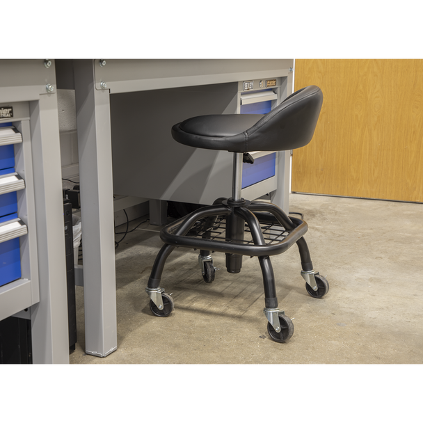 Sealey SCR02B ⏐ Premier Industrial Pneumatic Creeper Stool with Adjustable Height Swivel Seat & Back Rest