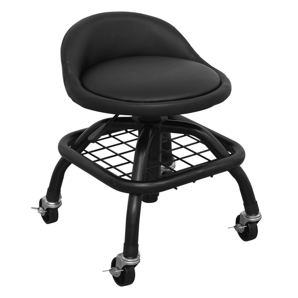 Sealey SCR02B ⏐ Premier Industrial Pneumatic Creeper Stool with Adjustable Height Swivel Seat & Back Rest