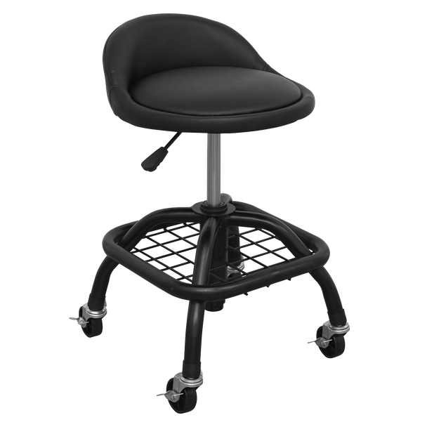 Sealey SCR02B ⏐ Premier Industrial Pneumatic Creeper Stool with Adjustable Height Swivel Seat & Back Rest