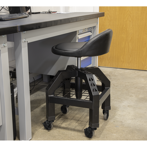 Sealey SCR03B ⏐ Premier Industrial Pneumatic Creeper Stool with Adjustable Height Swivel Seat & Back Rest