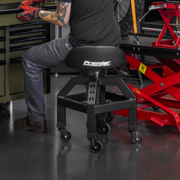 Sealey SCR03B ⏐ Premier Industrial Pneumatic Creeper Stool with Adjustable Height Swivel Seat & Back Rest