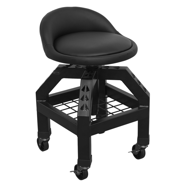 Sealey SCR03B ⏐ Premier Industrial Pneumatic Creeper Stool with Adjustable Height Swivel Seat & Back Rest