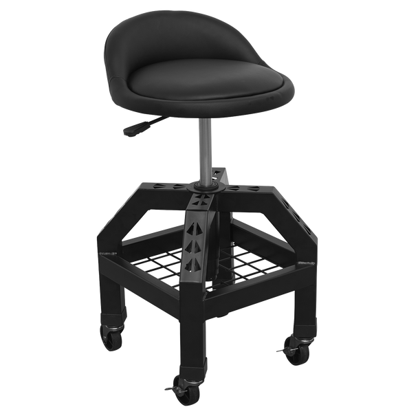 Sealey SCR03B ⏐ Premier Industrial Pneumatic Creeper Stool with Adjustable Height Swivel Seat & Back Rest