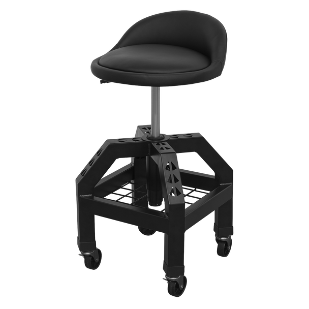 Sealey SCR03B ⏐ Premier Industrial Pneumatic Creeper Stool with Adjustable Height Swivel Seat & Back Rest