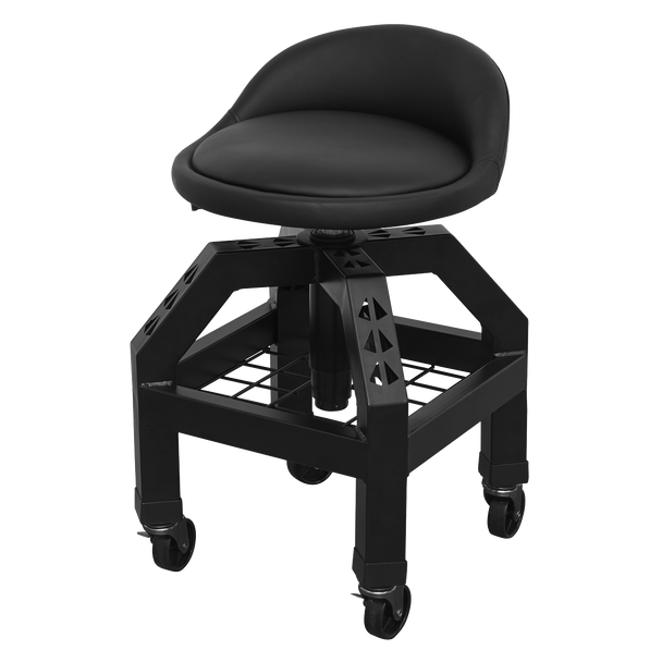 Sealey SCR03B ⏐ Premier Industrial Pneumatic Creeper Stool with Adjustable Height Swivel Seat & Back Rest