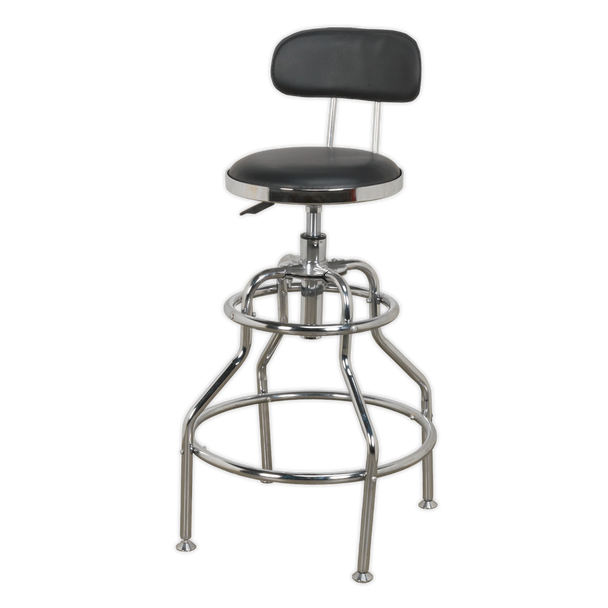Sealey SCR14 ⏐ Pneumatic Workshop Stool with Adjustable Height Swivel Seat & Back Rest