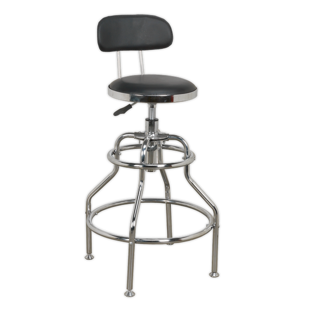 Sealey SCR14 ⏐ Pneumatic Workshop Stool with Adjustable Height Swivel Seat & Back Rest