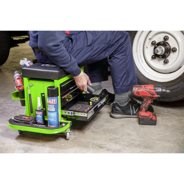 Sealey SCR18G ⏐ Mechanic's Utility Seat & Toolbox - Green