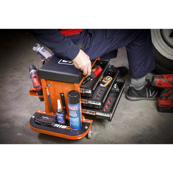 Sealey SCR18O ⏐ Mechanic's Utility Seat & Toolbox - Orange