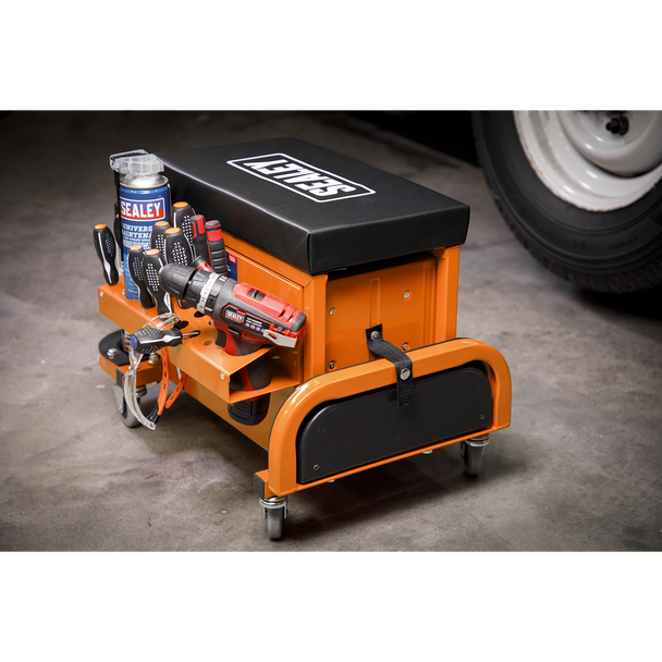 Sealey SCR18O ⏐ Mechanic's Utility Seat & Toolbox - Orange