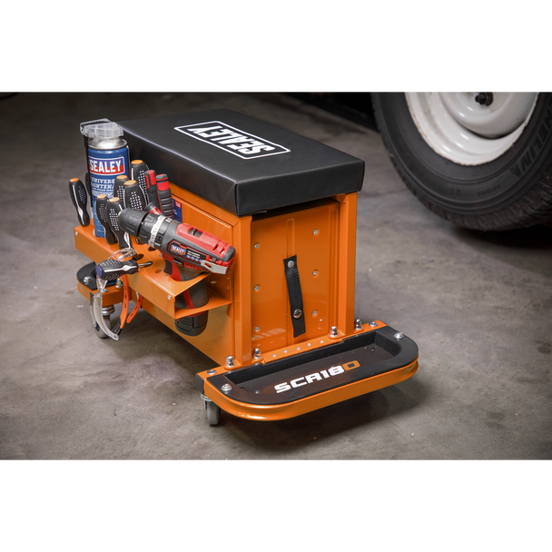 Sealey Rigger Jigger Sealey SCR18O ⏐ Mechanic's Utility Seat and Toolbox - Orange ...