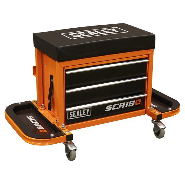 Sealey SCR18O ⏐ Mechanic's Utility Seat & Toolbox - Orange
