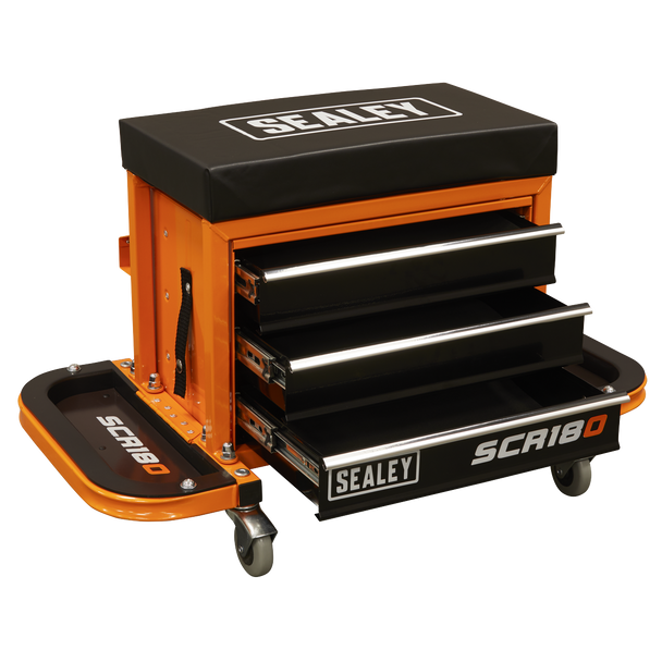 Sealey SCR18O ⏐ Mechanic's Utility Seat & Toolbox - Orange