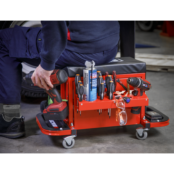 Sealey SCR18R ⏐ Mechanic's Utility Seat & Toolbox - Red