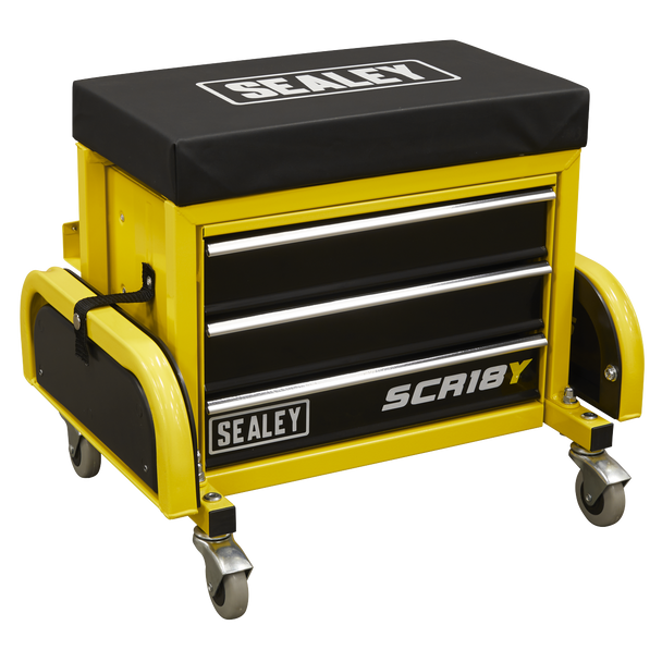 Sealey SCR18Y ⏐ Mechanic's Utility Seat & Toolbox - Yellow