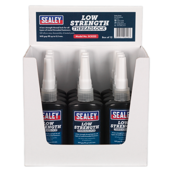 Sealey SCS222 ⏐ Low Strength Thread Lock 50ml - Pack of 12