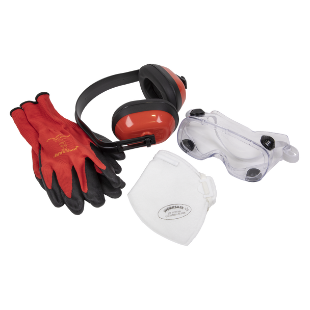 Sealey SEP2 ⏐ Worksafe® Flexi Grip Gloves, FFP1 Mask, Goggles & Ear Defenders