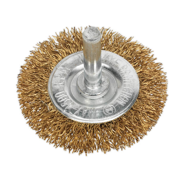 Sealey SFB50 ⏐ 50mm Crimped Flat Wire Brush with 6mm Shaft