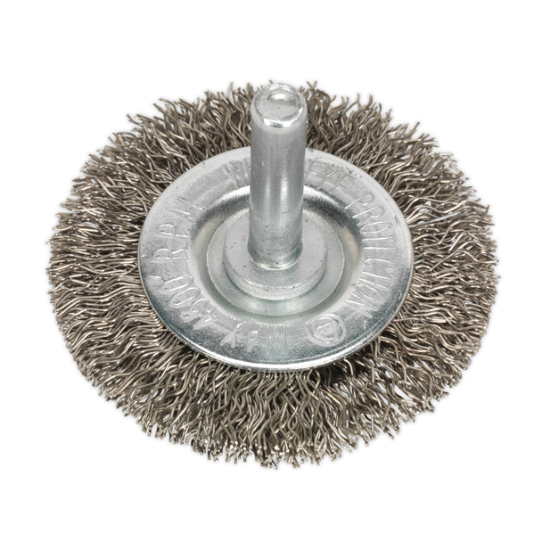 Sealey SFBS50 ⏐ 50mm Crimped Flat Wire Brush with 6mm Shaft